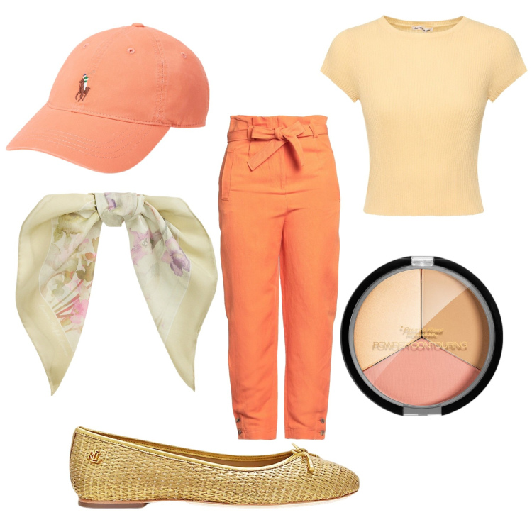 Outfit donna - Orange. Stile Casual per Tutti i giorni. Abbinamento con pantaloni, blush, ballerine, foulard, cappelli, maglieria.