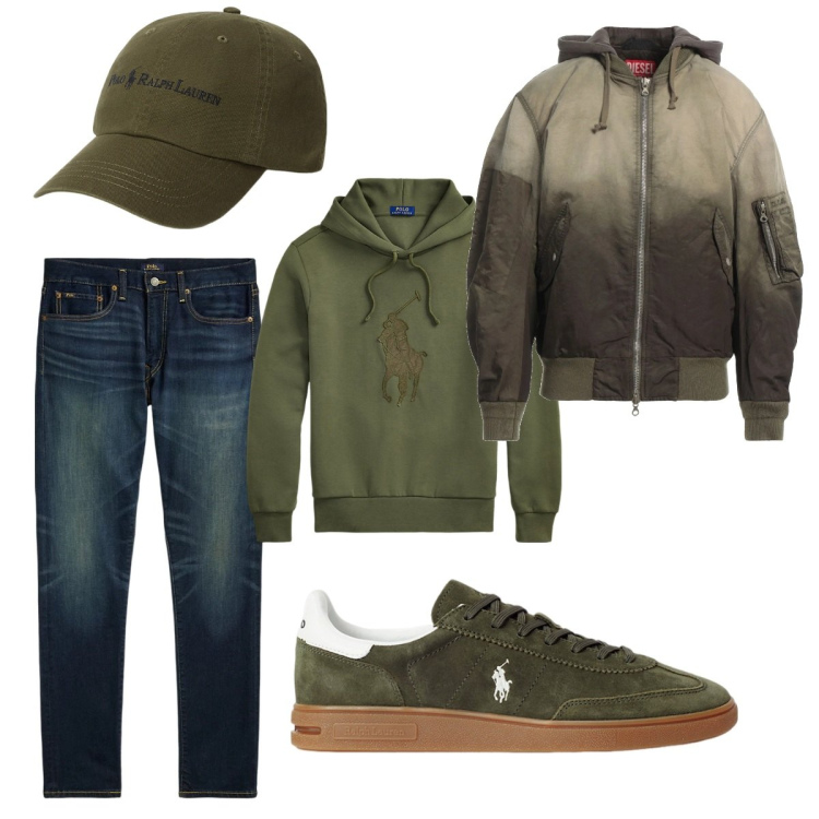 Outfit uomo - Total look #2060835. Stile Casual per Tutti i giorni. Abbinamento con giacche, jeans, sneakers, felpe con cappuccio, cappelli.