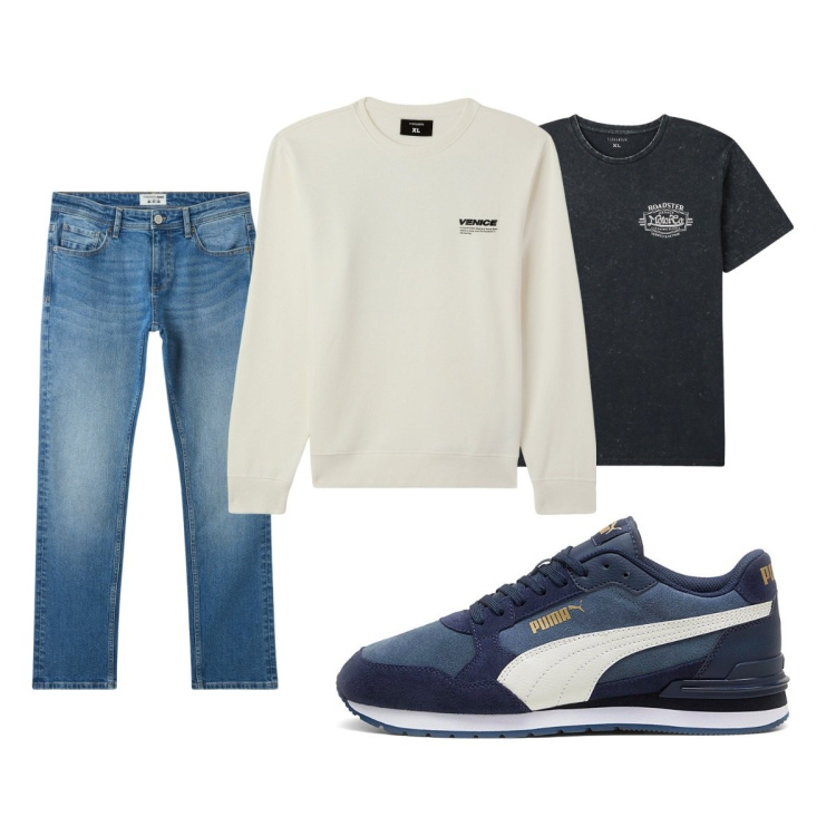 Outfit uomo - Total look #2060837. Stile Casual per Tutti i giorni. Abbinamento con felpe, jeans, t-shirt, sneakers.