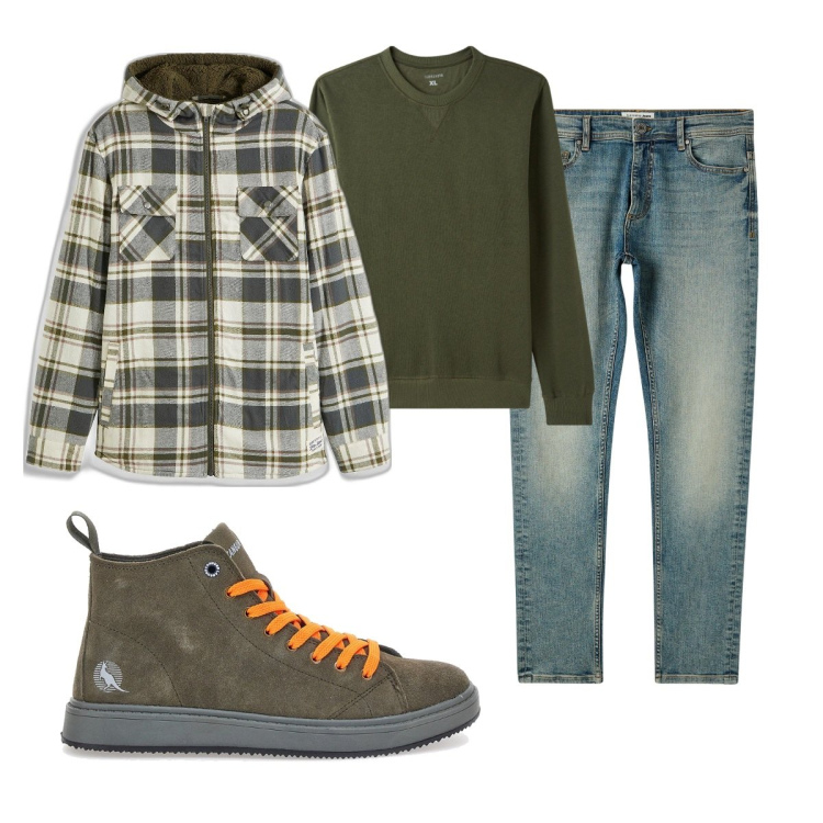 Outfit uomo - Total look #2060839. Stile Casual per Tutti i giorni. Abbinamento con cappotti, jeans skinny, felpe, sneakers.