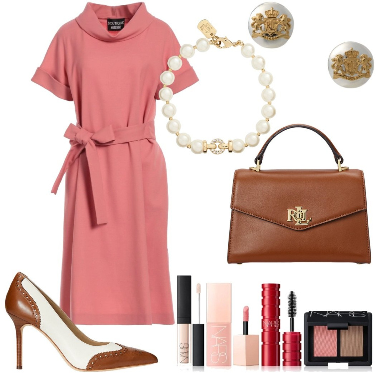 Outfit donna - Grace style. Stile Chic per Serata fuori. Abbinamento con vestiti midi/longuette, terre, orecchini, borse a mano, décolleté, braccialetti.