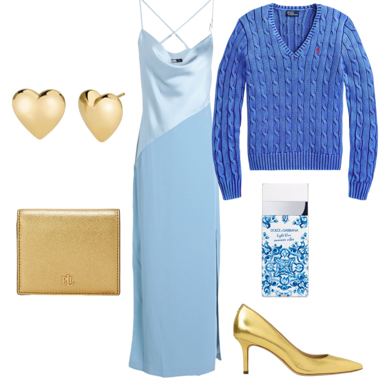 Outfit donna - Per riscaldare il look. Stile Glamour per Serata fuori. Abbinamento con vestiti lunghi, profumi, orecchini, décolleté, portafogli, maglieria.