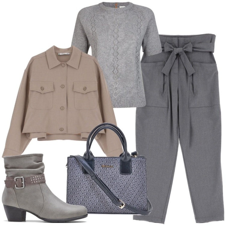 Outfit donna - Vita alta con fiocco. Stile Minimal per Tutti i giorni. Abbinamento con stivaletti, blazer, pantaloni, maglieria, borse a tracolla.