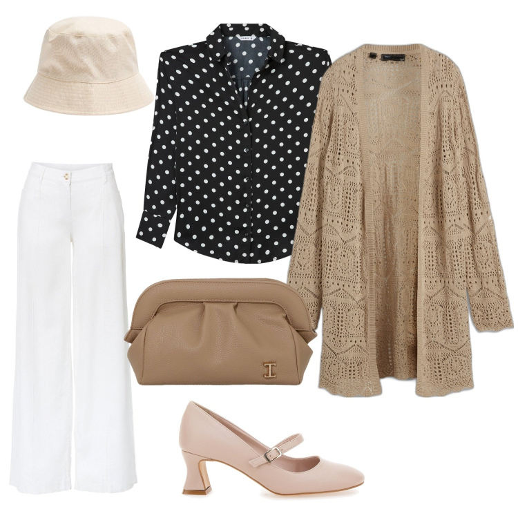 Outfit donna - Un po\' retrò. per Tutti i giorni. Abbinamento con cardigans, pantaloni a palazzo, cappelli, camicie, borse a mano, décolleté.