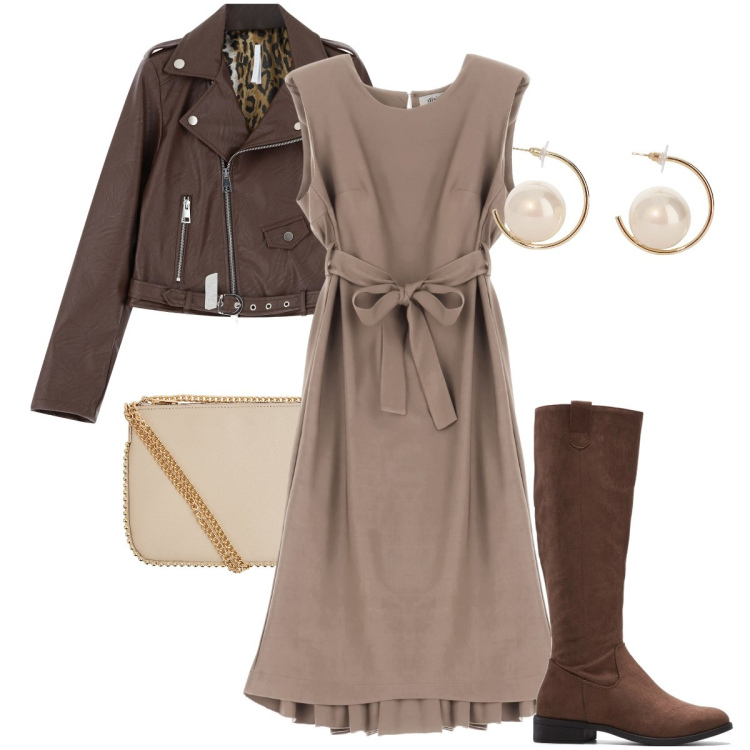 Outfit donna - Il vestito all season. Stile Romantica per Tutti i giorni. Abbinamento con stivali, borse a tracolla, giacche, vestiti senza maniche, orecchini.