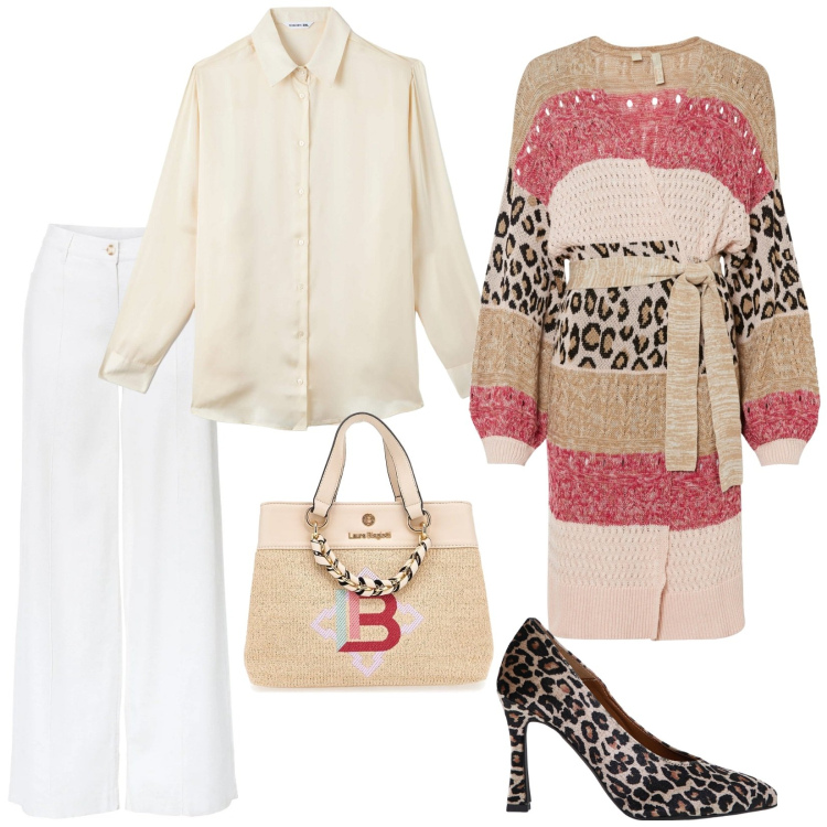 Outfit donna - I pantaloni bianchi. per Tutti i giorni. Abbinamento con pantaloni a palazzo, cardigans, camicie, décolleté, borse a mano.