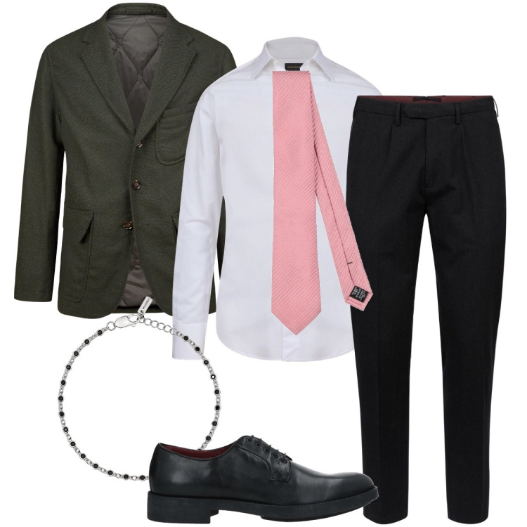 Outfit uomo - Il rosa che sdrammatizza. Stile Business/Elegante per Cerimonia. Abbinamento con scarpe stringate, cravatte, braccialetti, giacche, pantaloni, camicie.