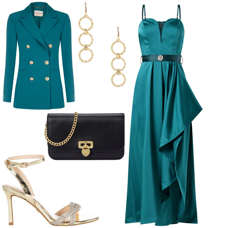 Outfit donna - Total look #2061022. Stile Glamour per Cerimonia. Abbinamento con vestiti lunghi, blazer, sandali col tacco, portafogli, orecchini.