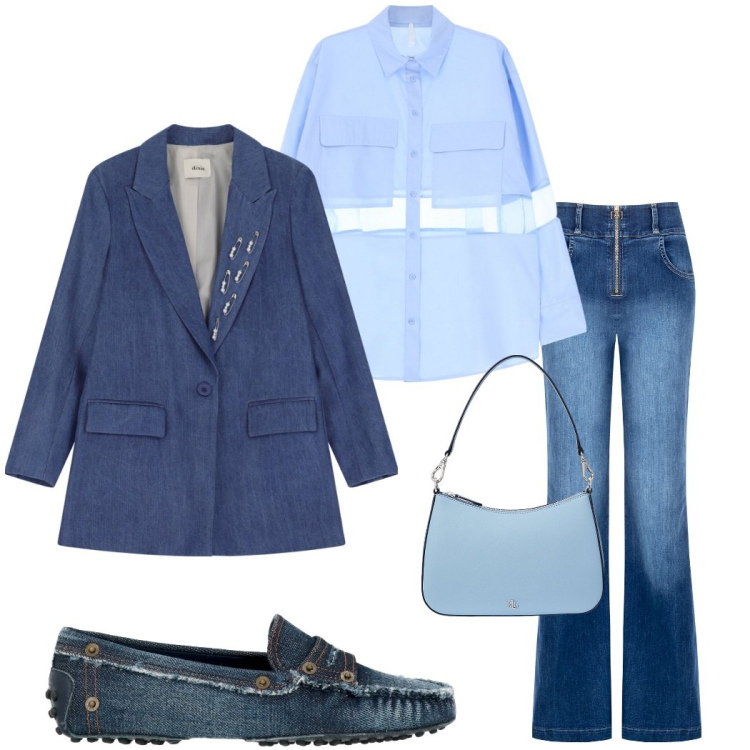 Outfit donna - Camicia oversize. Stile Casual chic per Ufficio. Abbinamento con mocassini, camicie, borse a spalla, blazer, jeans.