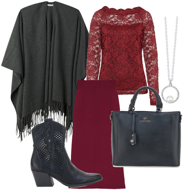 Outfit donna - La mantella passpartout. Stile Bon Ton per Ufficio. Abbinamento con maglieria, collane, cappe, gonne longuette, borse a tracolla, stivaletti texani.