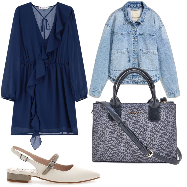 Outfit donna - Sofisticata casual. Stile Casual chic per Ufficio. Abbinamento con cappotti, vestiti corti, borse a tracolla, ballerine.