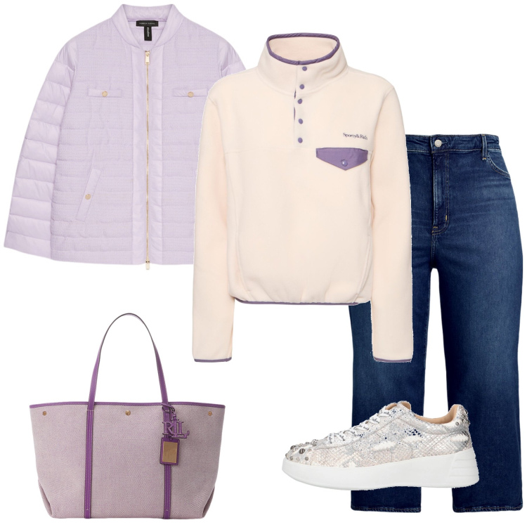Outfit donna - Total look #2061146. Stile Casual per Tutti i giorni. Abbinamento con sneakers, borse tote, jeans, piumini, felpe.