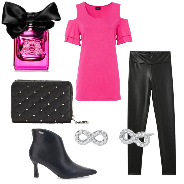 Outfit donna - Total look #2061148. Stile Trendy per Serata fuori. Abbinamento con maglieria, portafogli, treggings, profumi, orecchini, stivaletti.