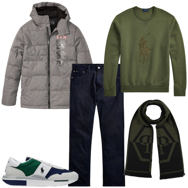 Outfit uomo - Ok cosi. Stile Casual per Tutti i giorni. Abbinamento con giacche, sciarpe, jeans dritti, felpe, sneakers.