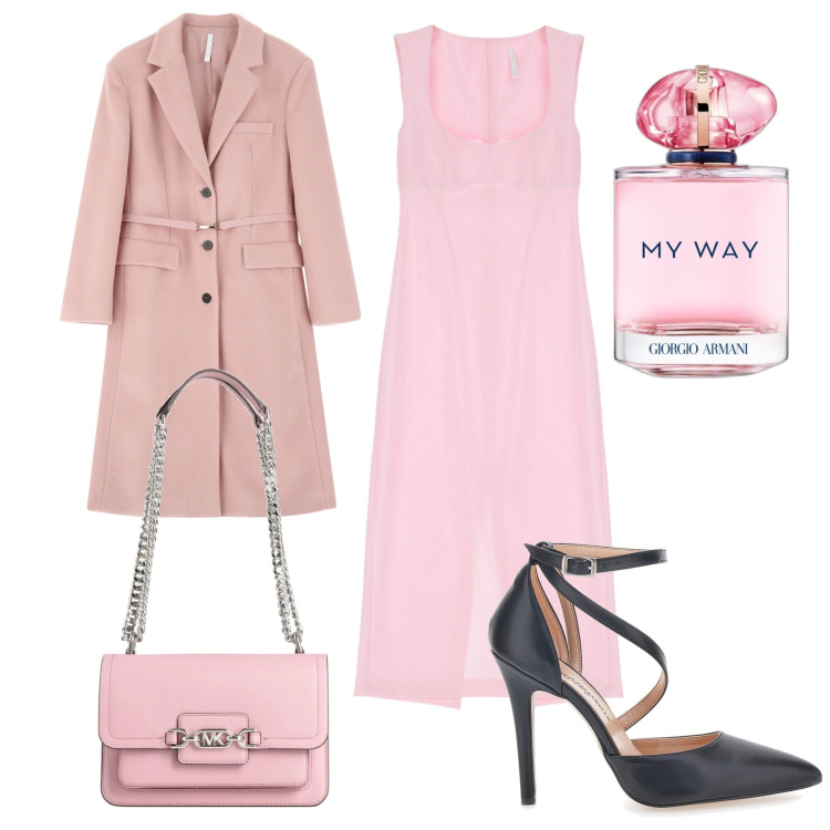 Outfit donna - My way. Stile Romantica per Serata fuori. Abbinamento con borse a spalla, profumi, cappotti, vestiti midi/longuette, décolleté.