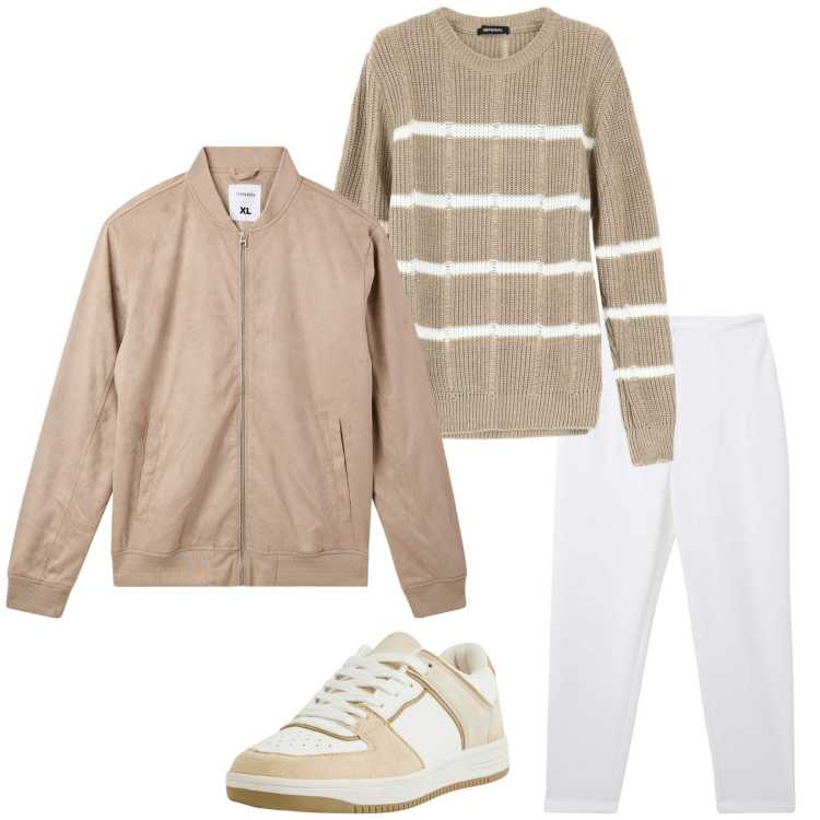 Outfit uomo - Total look #2061197. Stile Casual per Tutti i giorni. Abbinamento con pantaloni chino, bomber, sneakers, maglieria.