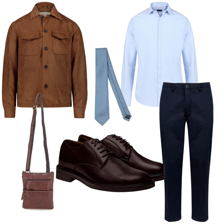 Outfit uomo - In ufficio. Stile Business/Elegante per Ufficio. Abbinamento con cravatte, scarpe stringate, camicie, portafogli, giacche, pantaloni.