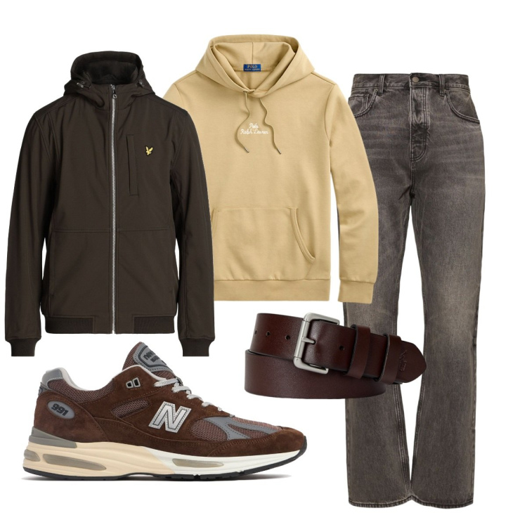 Outfit uomo - Total look #2061246. Stile Casual per Tutti i giorni. Abbinamento con giacche, cinture, felpe con cappuccio, jeans, sneakers.