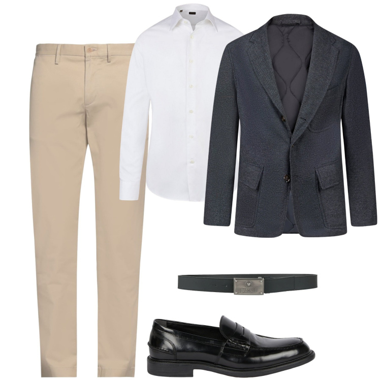 Outfit uomo - City. Stile Business/Elegante per Tutti i giorni. Abbinamento con pantaloni chino, cinture, giacche, scarpe stringate, camicie.