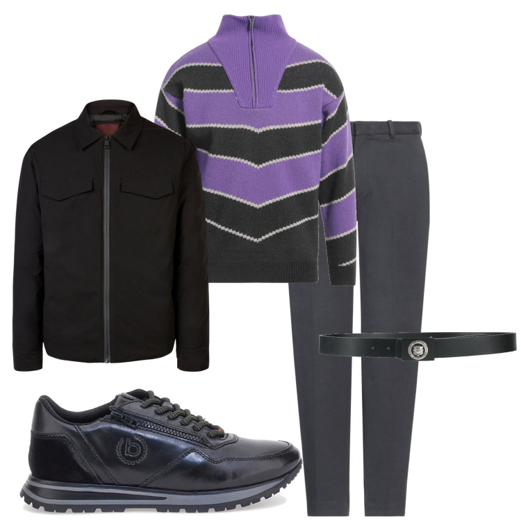 Outfit uomo - Inusuale. Stile Urban per Tutti i giorni. Abbinamento con cinture, maglieria, pantaloni, scarpe stringate, piumini.