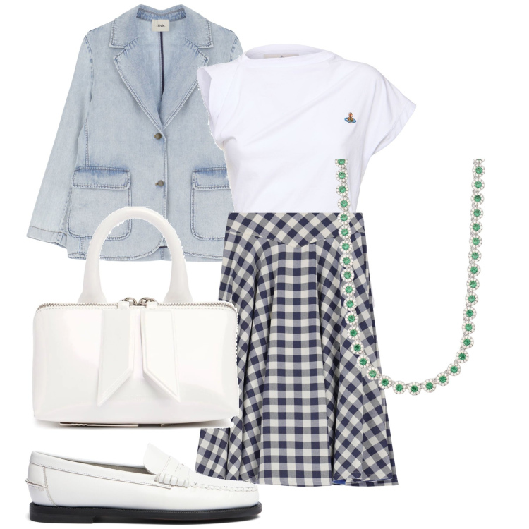 Outfit donna - La gonna vichy. Stile Romantica per Tutti i giorni. Abbinamento con collane, gonne, blazer, mocassini, top, borse a mano.