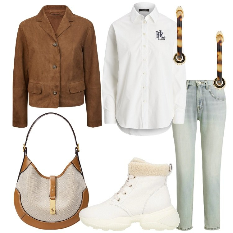 Outfit donna - La camicia oversize passepartout. Stile Urban per Tutti i giorni. Abbinamento con stivaletti, camicie, borse a spalla, orecchini, jeans, blazer.