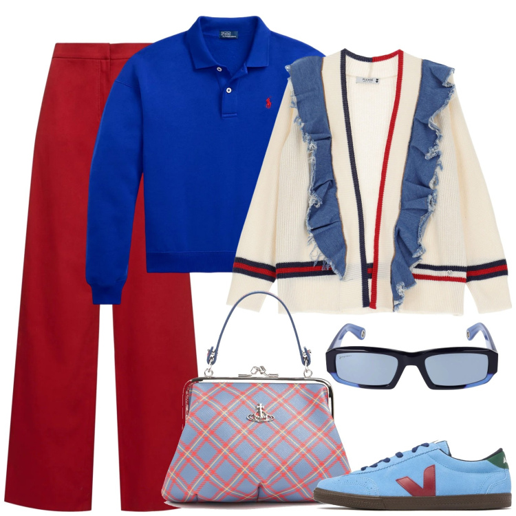 Outfit donna - In gita a Sanremo. Stile Sporty chic per Tutti i giorni. Abbinamento con cardigans, pullovers, sneakers, occhiali da sole, pantaloni, borse a mano.