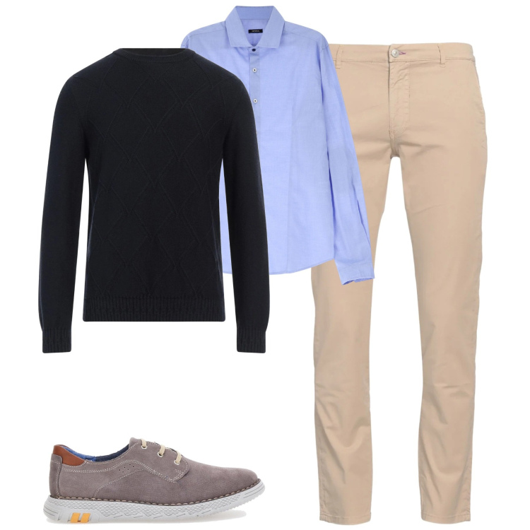 Outfit uomo - City. Stile Urban per Tutti i giorni. Abbinamento con pullovers, pantaloni, camicie, scarpe stringate.