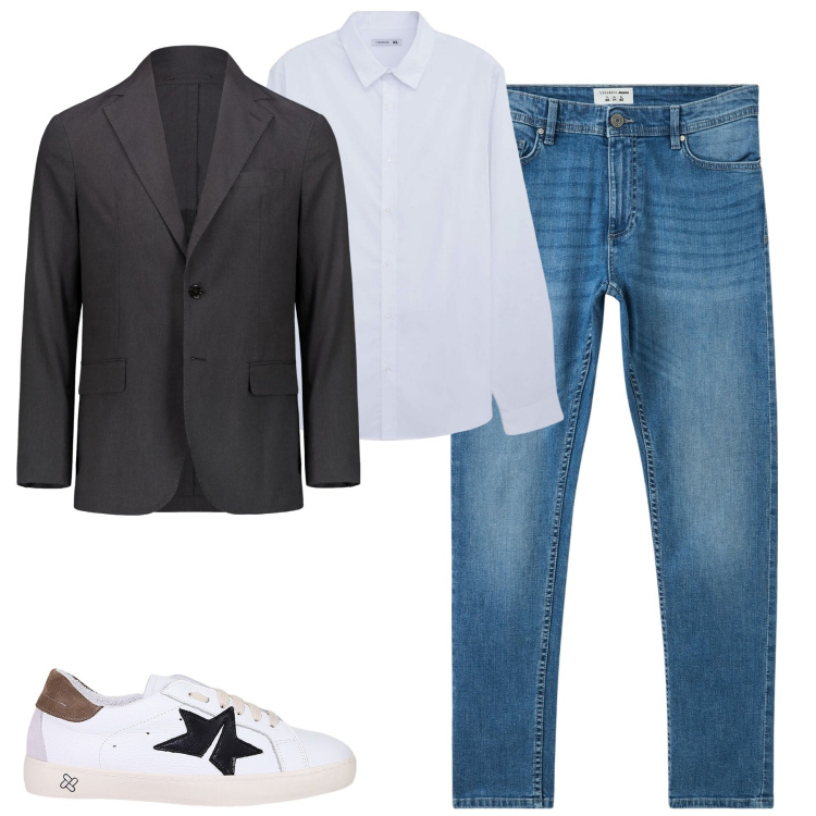Outfit uomo - Casual chic. Stile Casual per Tutti i giorni. Abbinamento con jeans skinny, camicie, sneakers, giacche.