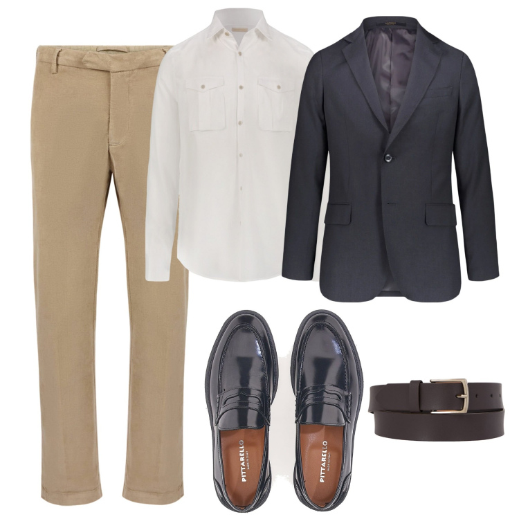 Outfit uomo - City. Stile Trendy per Tutti i giorni. Abbinamento con scarpe stringate, camicie, giacche, pantaloni, cinture.