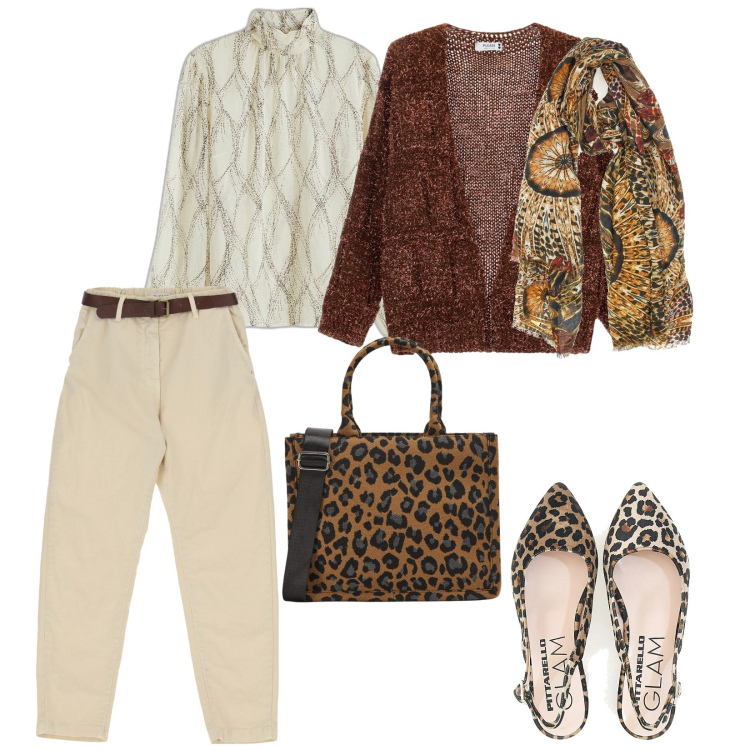 Outfit donna - BASIC. per Tutti i giorni. Abbinamento con camicie, shopping bag, pantaloni, cardigans, ballerine, foulard.