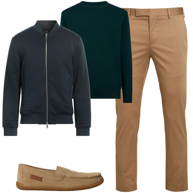 Outfit uomo - City. Stile Urban per Tutti i giorni. Abbinamento con pantaloni, giacche, pantofole, maglieria.