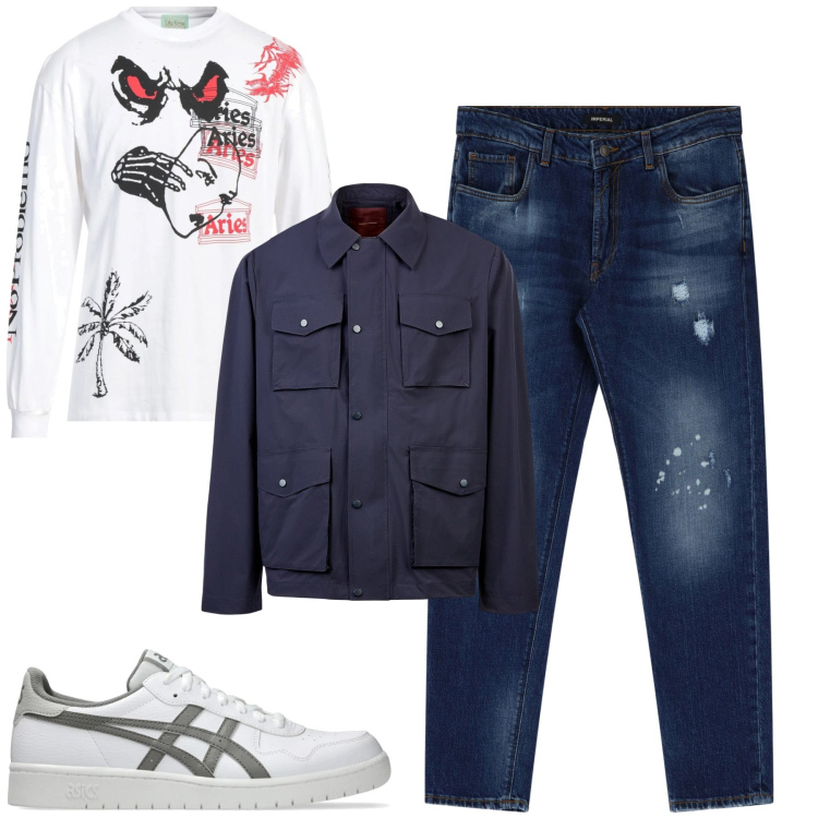 Outfit uomo - City. Stile Casual per Tutti i giorni. Abbinamento con t-shirt, jeans, sneakers, giacche.
