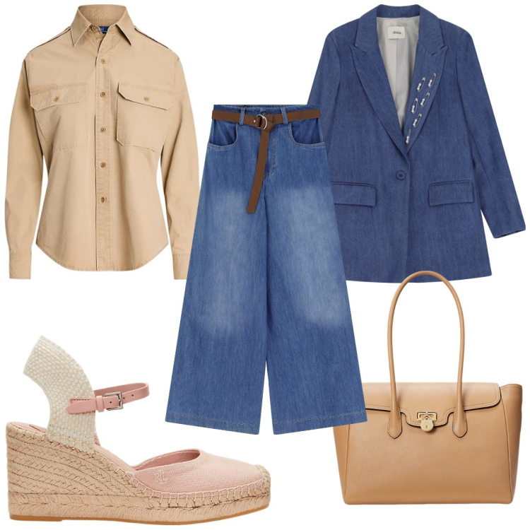 Outfit donna - Total look #2061524. Stile Trendy per Tutti i giorni. Abbinamento con camicie, espadrillas, borse a mano, jeans, blazer.