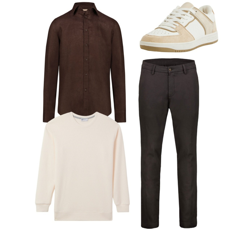 Outfit uomo - City. Stile Casual per Tutti i giorni. Abbinamento con sneakers, maglieria, camicie, pantaloni chino.