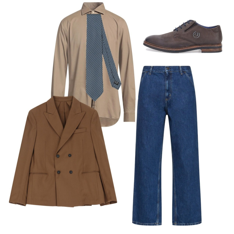 Outfit uomo - Spezzato in jeans. Stile Trendy per Tutti i giorni. Abbinamento con camicie, cravatte, giacche, scarpe stringate, jeans.
