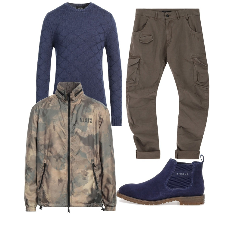Outfit uomo - City. Stile Urban per Tutti i giorni. Abbinamento con giacche, pullovers, pantaloni cargo, stivali e stivaletti.