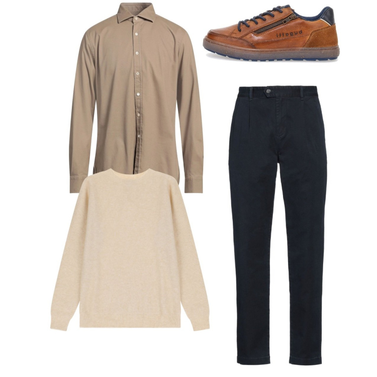 Outfit uomo - City. Stile Casual per Tutti i giorni. Abbinamento con camicie, pantaloni, pullovers, scarpe stringate.
