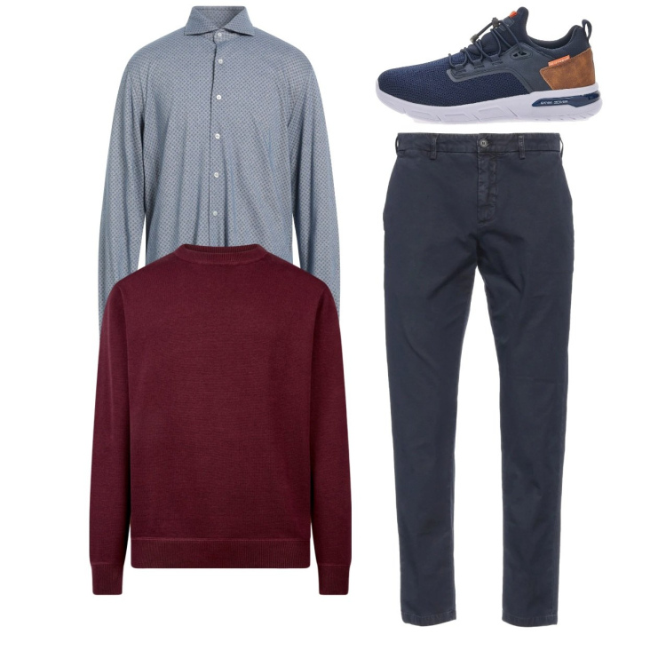 Outfit uomo - City. Stile Casual per Tutti i giorni. Abbinamento con camicie, pantaloni chino, maglieria, sneakers.