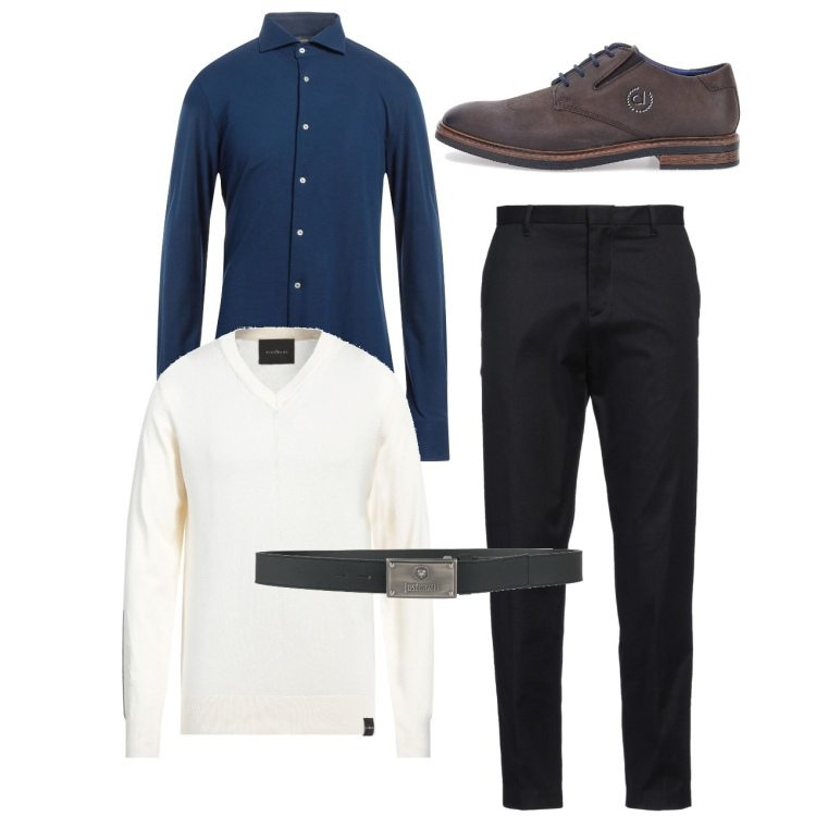 Outfit uomo - City milk. Stile Casual per Tutti i giorni. Abbinamento con camicie, cinture, pullovers, pantaloni, scarpe stringate.