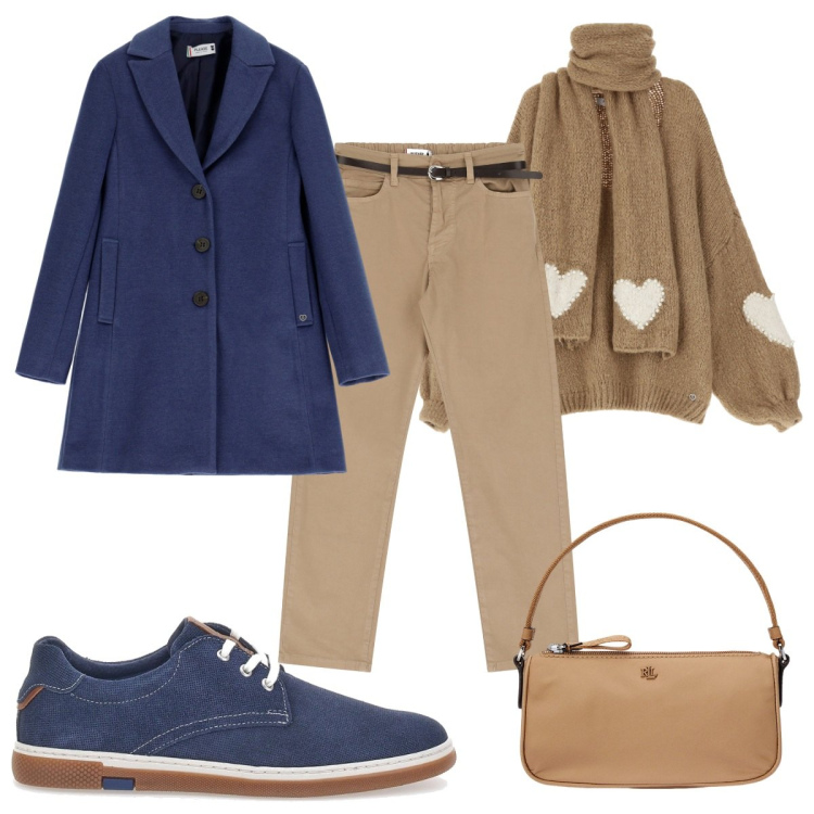 Outfit donna - Total look #2061554. Stile Trendy per Tutti i giorni. Abbinamento con maglieria, cappotti, pantaloni, pochette, scarpe stringate.