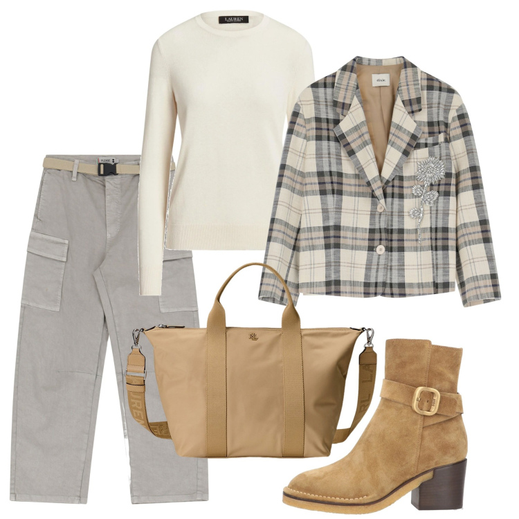 Outfit donna - Febbraio chiaro. Stile Urban per Tutti i giorni. Abbinamento con pullovers, stivaletti, pantaloni chino, blazer, borse tote.