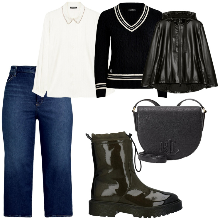 Outfit donna - Noi over 55. per Tutti i giorni. Abbinamento con stivaletti, maglieria, borse a tracolla, jeans, camicie, blazer.