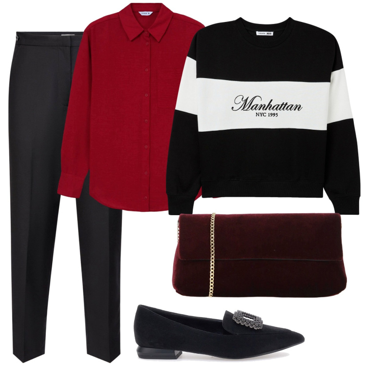 Outfit donna - Total look #2061649. Abbinamento con felpe, camicie, pochette, ballerine, pantaloni.
