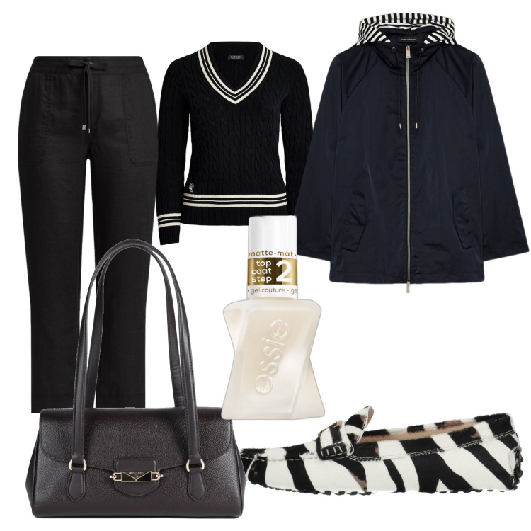 Outfit donna - Total look #2061694. Stile Trendy per Tutti i giorni. Abbinamento con mocassini, borse a mano, smalti, maglieria, pantaloni, piumini.