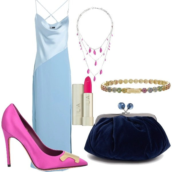 Outfit donna - Look finale di Sanremo. Stile Glamour per Serata fuori. Abbinamento con vestiti lunghi, décolleté, rossetti, braccialetti, collane, pochette.