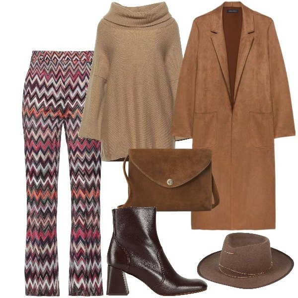 Outfit donna - Mocha mousse febbraio. Stile Trendy per Tutti i giorni. Abbinamento con maglieria, cappelli, pantaloni, stivaletti, borse a tracolla, trench.