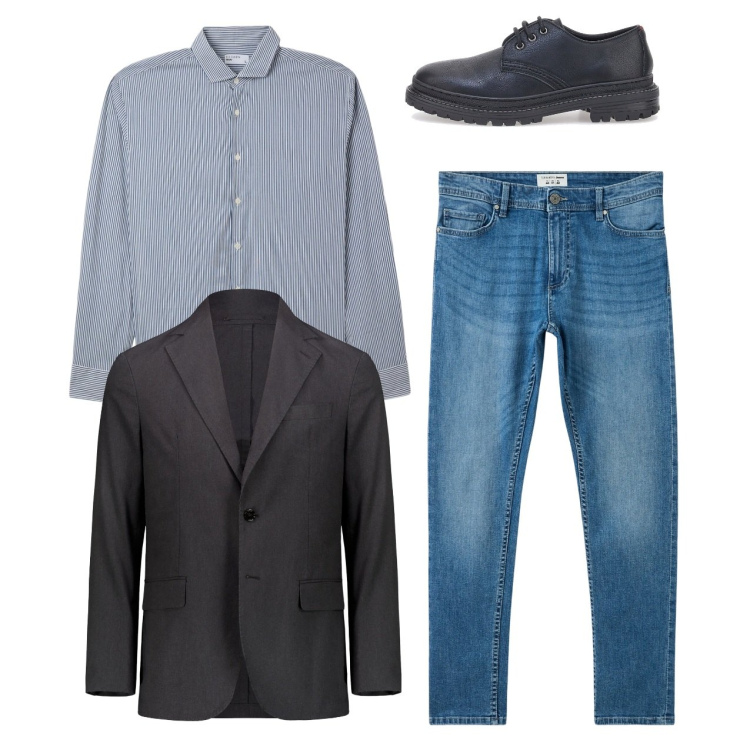 Outfit uomo - City. Stile Casual per Tutti i giorni. Abbinamento con jeans skinny, camicie, giacche, scarpe stringate.