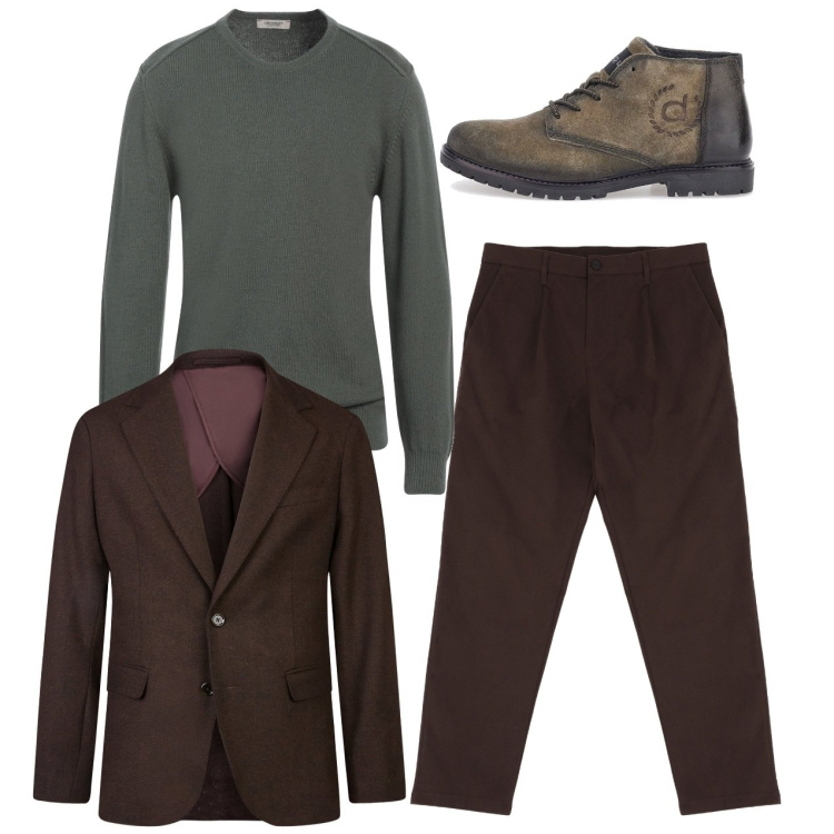 Outfit uomo - Febbraio. Stile Casual per Tutti i giorni. Abbinamento con pullovers, pantaloni chino, scarpe stringate, giacche.
