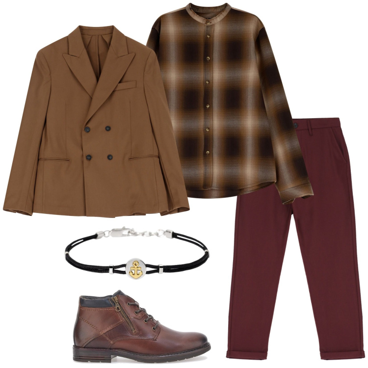 Outfit uomo - Uscire con lei. Stile Business/Elegante per Serata speciale. Abbinamento con braccialetti, giacche, pantaloni, camicie, scarpe stringate.